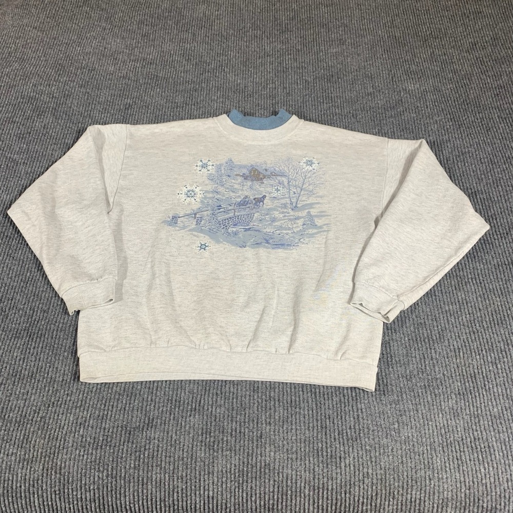 Vintage Endless Designs Sweatshirt Womens Large Gray Oversized Cabin Winter 90s